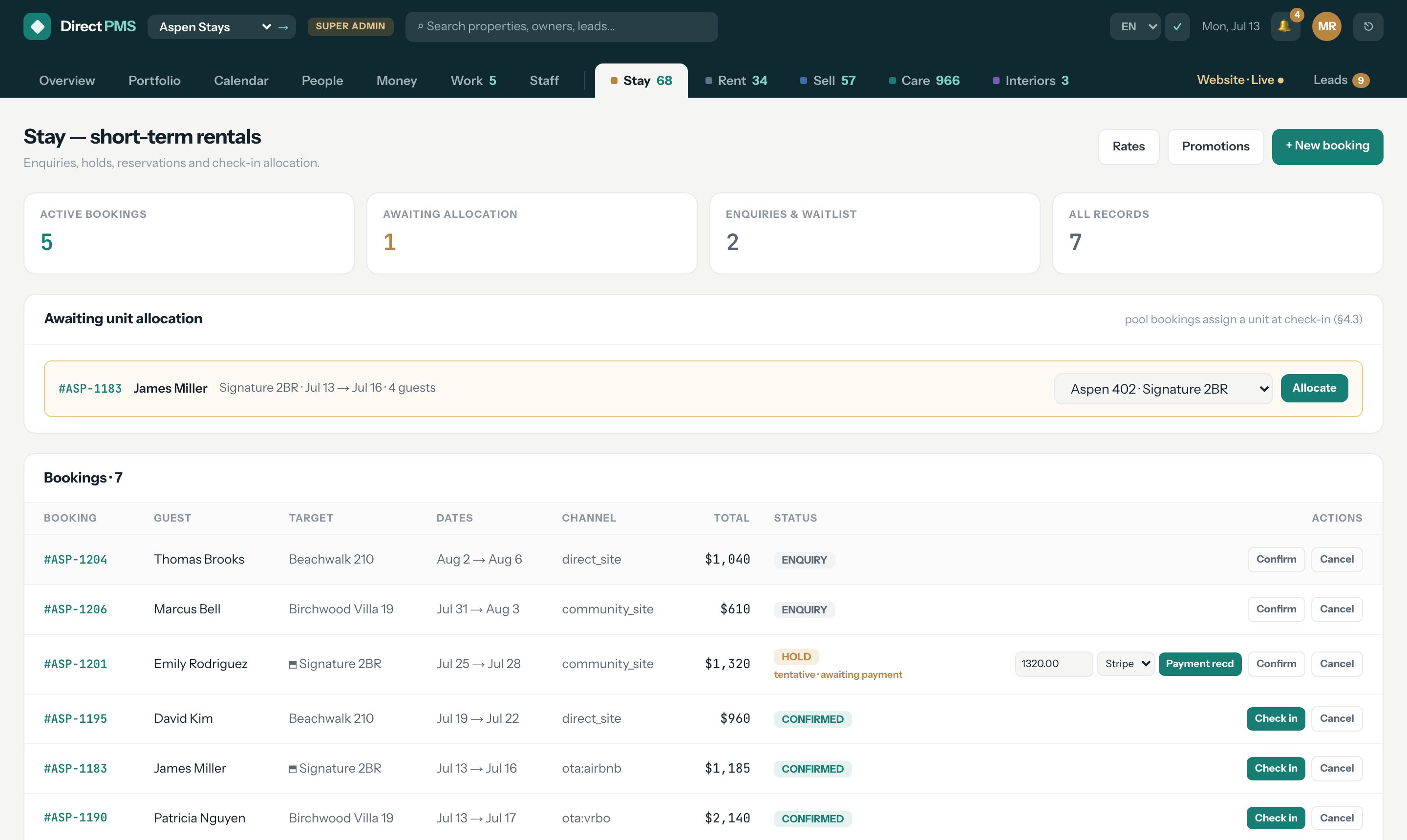 Reservations & check-in allocation